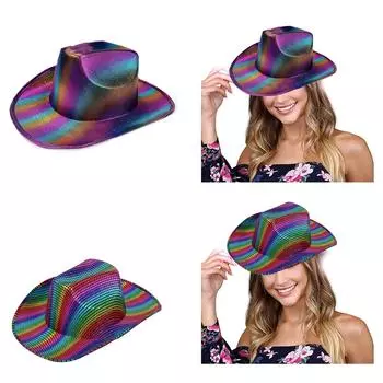Ковбойская шляпа для отпуска, блестящая панама, радужная фетровая шляпа для девочек-подростков, ковбойская шляпа для карнавалов, музыкальных фестивалей B