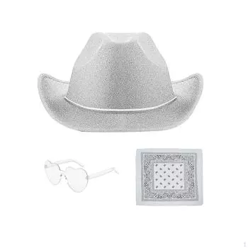 Ковбойская шляпа Кепка Ковбой в стиле вестерн для музыкального фестиваля Одеваемся на Хэллоуин Танцы серебряный