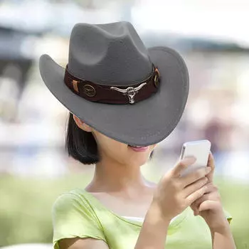 Ковбойская шляпа классическая с широкими полями для вечеринки на Хэллоуин, представления, свадьбы, фестиваля серый