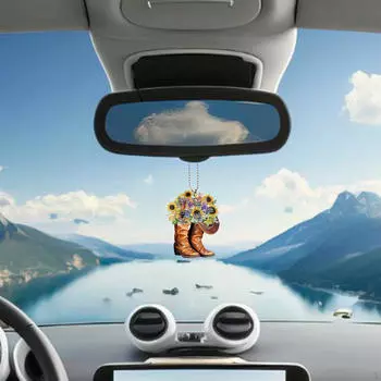 Ковбойская шляпа с цветочным принтом, сапоги, подвеска, зеркало заднего вида, аксессуары для интерьера, универсальный декор