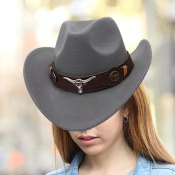 Ковбойская шляпа с классическим декором и широкими полями для помолвки, музыкального фестиваля, ролевой игры, вечеринки серый