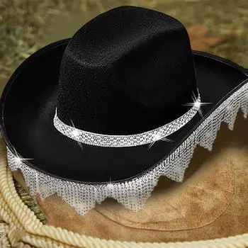 Ковбойская шляпа со стразами и кисточками, джентльменский джаз для карнавала, нарядное платье, аксессуары для костюмов чёрный