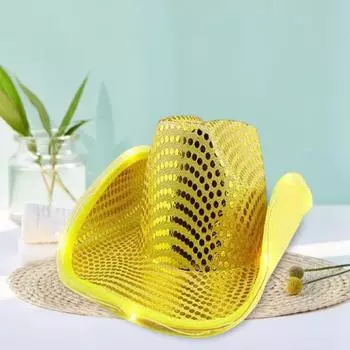 Ковбойская шляпа со светодиодной подсветкой в стиле ретро-вестерн, светящаяся, 5 цветов, в наличии, солнцезащитный козырек с пайетками чёрный