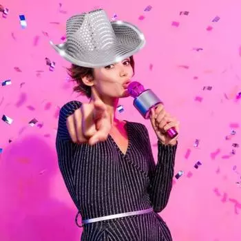 Ковбойская шляпа со светодиодной подсветкой в стиле ретро-вестерн, 5 доступных цветов, кепка с блестками от солнца, для рождественских вечеринок, ночных клубов, выступлений, фото-реквизита чёрный