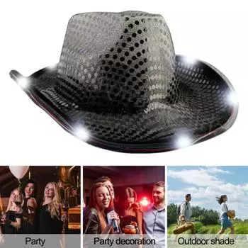 Ковбойская шляпа со светодиодной подсветкой в стиле ретро-вестерн, 5 доступных цветов, кепка с блестками от солнца, для рождественских вечеринок, ночных клубов, выступлений, фото-реквизита розовый