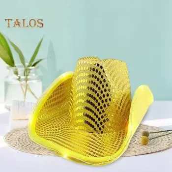 Ковбойская шляпа со светодиодной подсветкой в стиле ретро-вестерн, 5 доступных цветов, кепка с блестками от солнца, для рождественских вечеринок, ночных клубов, выступлений, фото-реквизита жёлтый