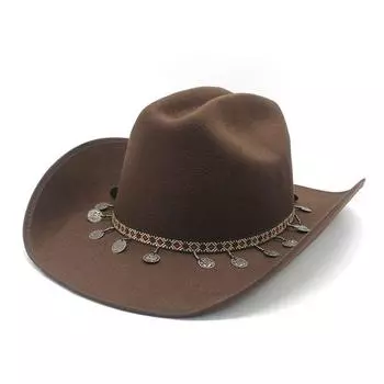 Ковбойская шляпа в этническом стиле для мужчин и женщин, цилиндр с большими полями, шерстяная джазовая шляпа, фетровая шляпа M56-58cm серый