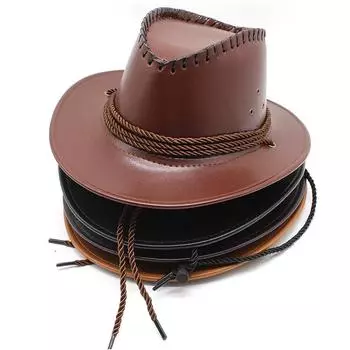 Ковбойская шляпа в стиле вестерн, этнический стиль, рыцарская шляпа для скачек на открытом воздухе, искусственная кожа, глянцевый цилиндр, стильная шляпа M56-58cm коричневый