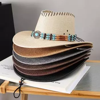Ковбойская шляпа в стиле вестерн для мужчин и женщин весна лето осень на открытом воздухе путешествия фото шляпа рыцаря тибетская шляпа джаз с большим краем M (56-58cm) Tibetan jazz hat серебряный серый