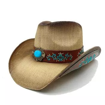 Ковбойская шляпа в стиле вестерн-джаз Сапфировая дышащая ручная работа из твердой бумаги Летняя ковбойская шляпа унисекс в стиле вестерн Шляпа от солнца M55-58cm