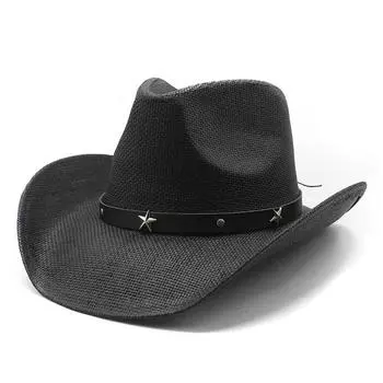 Ковбойская шляпа в стиле вестерн, осенняя солнцезащитная шляпа, пентаграмма, ретро, большой карниз, пляжный козырек от солнца, шляпа от солнца на берегу моря M56-58cm хаки