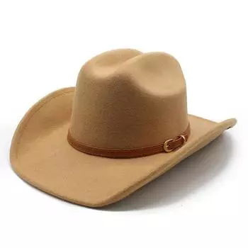 Ковбойская шляпа в стиле вестерн, шерстяной цилиндр с поясом в стиле ретро, шляпа для верховой езды, шляпа в этническом стиле, фетровая шляпа 01 M56-58cm хаки