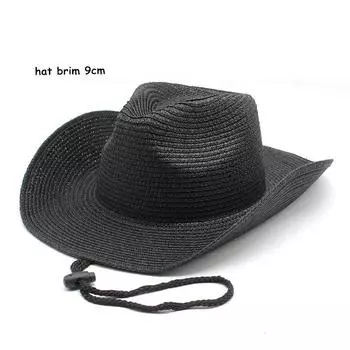 Ковбойская шляпа в стиле вестерн, складная мужская и женская соломенная шляпа, пляжная козырек, большая шляпа с козырьком, шляпа Sky Hat с ветрозащитным шнуром M56-58cm хаки