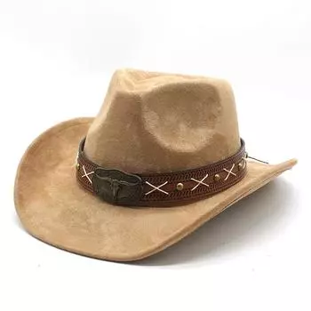 Ковбойская шляпа в стиле вестерн, замшевая шляпа Bullhead, британская джазовая шляпа, мужская и женская этническая шляпа, цилиндр M56-59cm