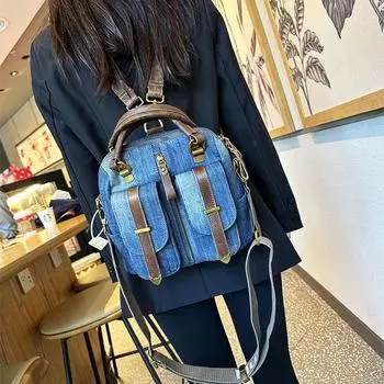 Ковбойская женская сумка из ткани с кожаной сумкой через плечо, сумкой на одно плечо, сумочкой, универсальной сумкой, рюкзаком из стираной парусины.