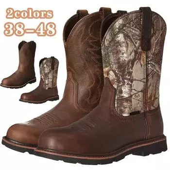 Ковбойские сапоги для мужчин, рыцарские мотоциклетные сапоги, мужская обувь, винтажные большие элементы дерева, вышивка в стиле вестерн, размер обуви для пустыни 38-48 38 коричневый