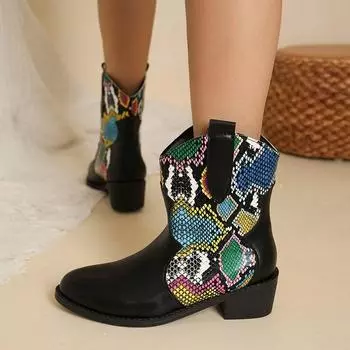 Ковбойские сапоги для женщин, ковбойские сапоги в стиле вестерн, ботильоны на толстом блочном каблуке, женские повседневные короткие ботильоны с острым носком на низком каблуке для весны и осени 35