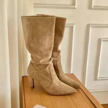 Ковбойские сапоги для женщин, модные длинные сапоги без застежек, женские сапоги на тонком высоком каблуке, осенне-зимние сапоги для девочек 35