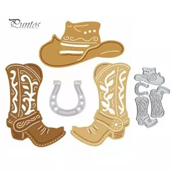 Ковбойские сапоги, шляпа, металлический штамп, сделай сам, скрапбукинг, изготовление карт, трафарет, форма серебряный