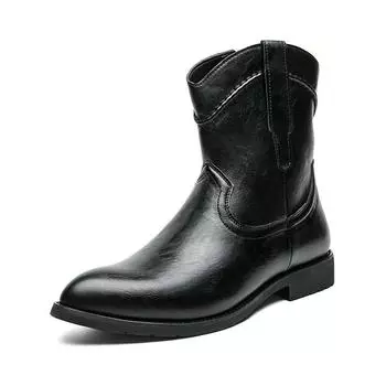 Ковбойские сапоги в западном стиле большого размера, рыцарские сапоги с острым носком, кожаные сапоги 38-48 размеров, осенне-зимние, европейско-американские мужские сапоги на низком каблуке 38