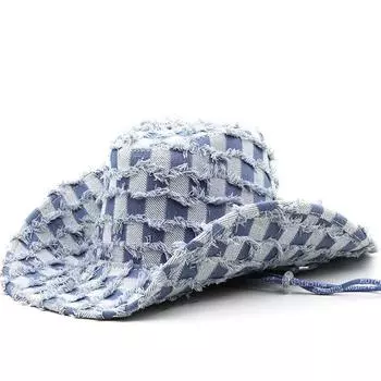 Ковбойские шляпы, европейская и американская мода, женская цепочка, подходящая по цвету джинсовая шляпа, потертая джинсовая шляпа для отдыха на природе M56-58cm