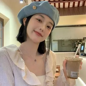 Ковбойский берет женский летний универсальный шляпа художника с маленьким бутоном Интернет-знаменитость большая окружность головы шляпа ins tide M56-58cm светло-синий