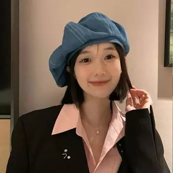 Ковбойский берет женский осенне-зимний большой окружность головы восьмиугольная шляпа в виде облака лицо знаменитости в Интернете маленькая шляпа художника M56-58cm светло-синий