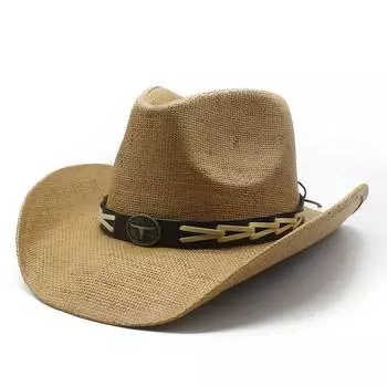 Ковбойский пояс рыцаря в стиле вестерн, шляпа в стиле джаз с бычьей головой, солнцезащитный козырек для пляжа, мужская соломенная шляпа M56-58cm хаки