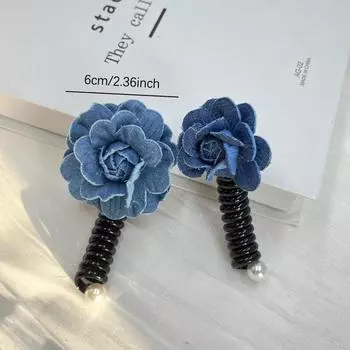 Ковбойский синий цветок телефонная линия петля для волос спиральная катушка высокая эластичная веревка для головы конский хвост резинки темно-синий