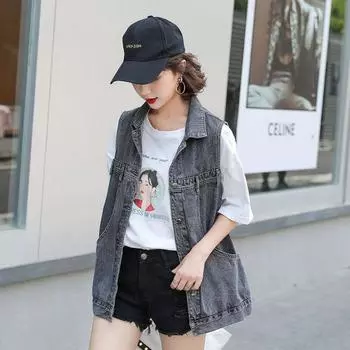 Ковбойский жилет: женская летняя мода, снижение возраста, молодежный и свободный крой, большой жилет, тренд длинного и универсального верхнего пальто S