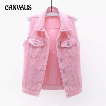 Ковбойский жилет женский короткий весенне-летний пиджак без рукавов больших размеров с необработанным краем, кардиган с дырками S белый