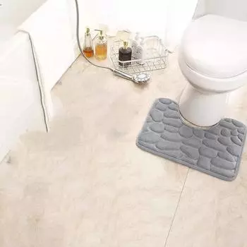 Ковер 1шт утолщенный рельефный галька коралловый бархатный напольный коврик для ванной комнаты туалет U-образный туалет впитывающие коврики для ног 40X50CM