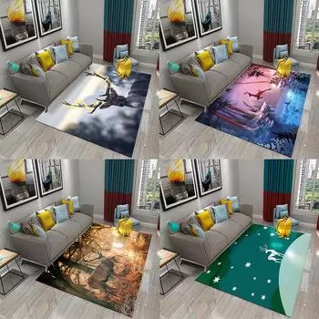 Ковер большой площади для гостиной, спальни, мягкий нескользящий ковер, домашний напольный коврик, ковер с изображением лося, леса, оленя, милый ковер с мультяшным рисунком 40x60cm