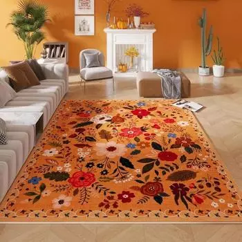 Ковер для гостиной Элегантный винтажный цветочный ковер Большая площадь украшения дома Французский ретро-коврик для пола Мягкие машинно-стираемые коврики 40X60cm-16x24in
