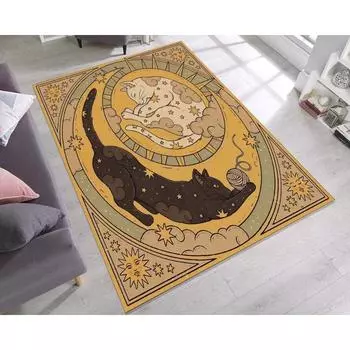 Ковер для гостиной с изображением кошки Солнца и Луны в стиле Таро в стиле ретро с черным и белым рисунком кошки для спальни, ковер для гостиной, домашнего декора, спальни, ковер с рисунком кошки 40X60cm-16x24in