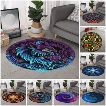 Ковер для гостиной с принтом огненного волка, круглый ковер с червоточиной Galaxy, электрический синий круглый ковер с мандалой, для кухни, ванной комнаты, нескользящий коврик 40CM