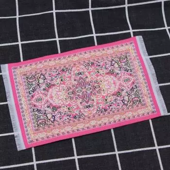 Ковер для кукольного домика с цветочным узором, миниатюрный напольный коврик с украшением кисточкой для украшения игрового дома зелёный