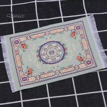 Ковер для кукольного домика с цветочным узором, миниатюрный напольный коврик с украшением кисточкой для украшения игрового дома зелёный