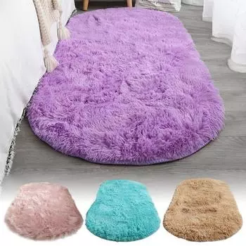 Ковер для спальни овальный моющийся большой размер искусственный плюшевый ковер пушистый ковер плюшевый коврик на пол длинный плюшевый мягкий декор небесно-голубой