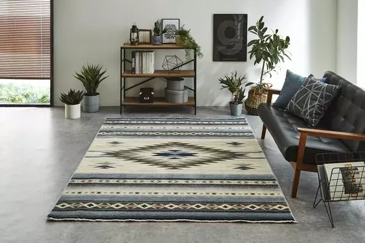 Ковер Ikehiko Corporation, прямоугольный ковер Pios, примерно 80 x 130 см, синий, складной, компактный, этнический, прочный, плетение Wilton #2370309