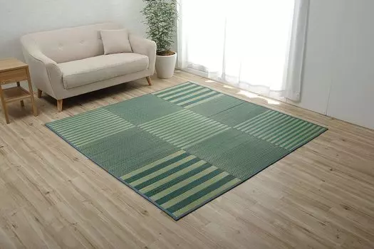 Ковер Ikehiko Corporation Rush Rug с водоотталкивающим узором в клетку HS Raster Casual, антибактериальный и устойчивый к запахам, синий, 190 x 300 см, нескользящий