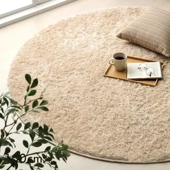 Ковер Ikehiko Коврик ворсистый круглый моющийся смешанный ворс цвета слоновой кости 160 см круглый стильный безопасный для детей Гладкий на ощупь Всесезонный круглый год Гладкий