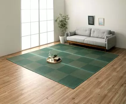 Ковер Ikehiko Rush Rug NDX Rene Lake Blue 286 x 286 см Honma tatami Flower Mat Plaid Pattern Natural Simple Back Cushioning Appli. 4.5 Нескользящий озеро синий