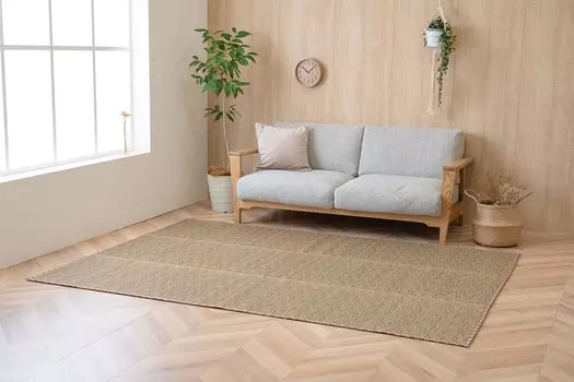 Ковер Ikehiko Rush Rug Tatami Note Rectangle NCX Leap Beige 180 x 240 см, простой, с регулировкой влажности, антибактериальный и дезодорирующий эффект, амортизация бежевый