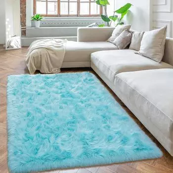 Ковер из искусственного меха, роскошные пушистые ковры для спальни, моющиеся ковры размером 3x5 футов, ковер из овчины для спальни для детей, мальчиков и девочек 90X150CM 3x5ft чёрный