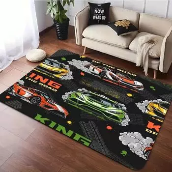 Ковер Kings of Roads с принтом разноцветных гоночных машин, противоскользящий коврик для гостиной, спальни, прямоугольный коврик для машинной стирки 40X60cm-16x24in
