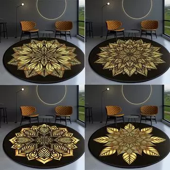 Ковер Мандала для гостиной, круглый нескользящий ковер, нескользящий коврик для спальни, толстый богемный ковер 40