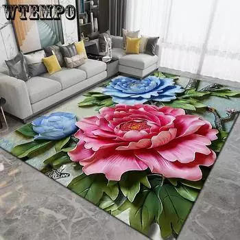 Ковер с цветочным принтом, моющийся, для гостиной, спальни, коврик для пола, нескользящий, для дивана, журнального столика, для большой площади, декоративные ковры 60*90cm