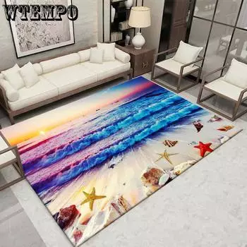 Ковер с изображением морской звезды и ракушки для гостиной, домашнего декора, дивана, стола, больших ковров, нескользящий коврик для спальни, домашнего декора 100*160cm