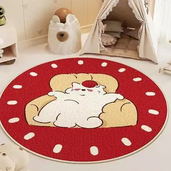 Ковер с изображением мультяшного кота, одеяло для спальни, круглое одеяло, новогоднее праздничное круглое одеяло, нескользящий декоративный ковер с изображением мультяшного кота для сдаваемой в аренду недвижимости 60 * 60CM [Crystal Fleece]